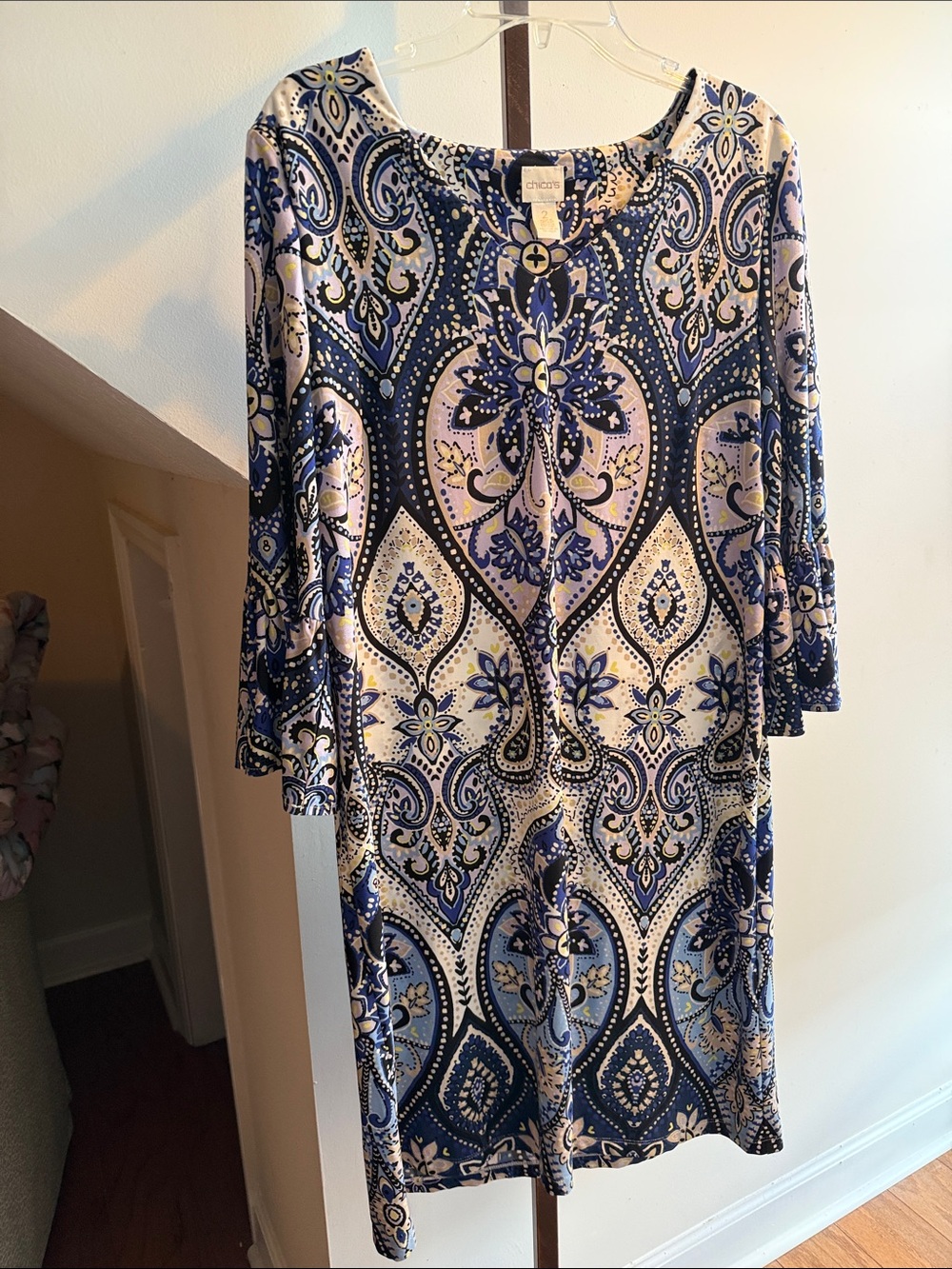 Chico's Navy and Cream Paisley Midi Dress